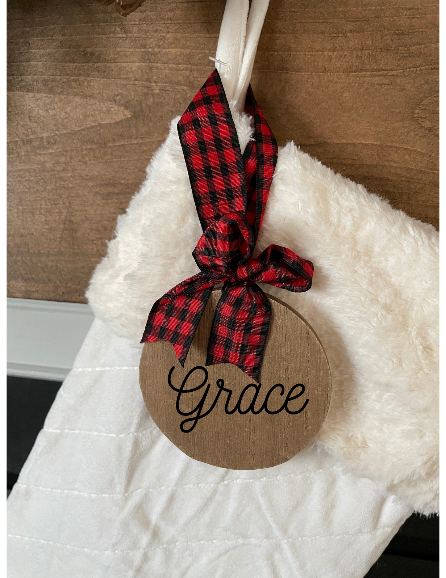 Round Wooden Stocking Name Tags