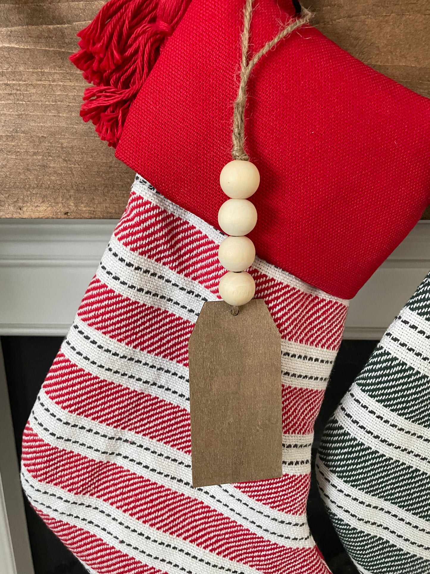 beaded wooden tags